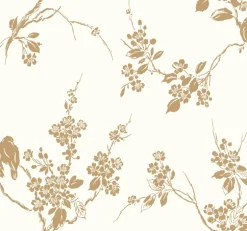 SS2590 Metallic Gold White Imperial Blossoms Branch Wallpaper