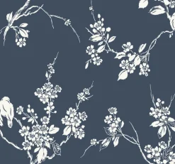 SS2592 Navy Imperial Blossoms Branch Wallpaper