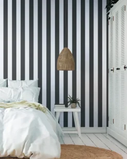 ST5691 Black Awning Stripe Wallpaper