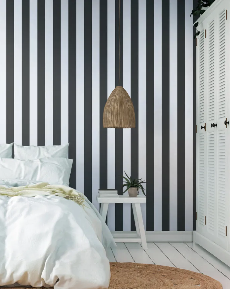 ST5691 Black Awning Stripe Wallpaper