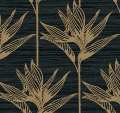 TC2674 Black Gold Bird Of Paradise Wallpaper