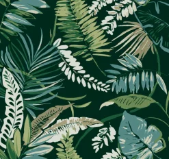 TC2621 Dark Green Tropical Toss Wallpaper