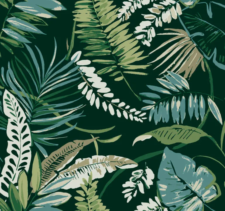 TC2621 Dark Green Tropical Toss Wallpaper