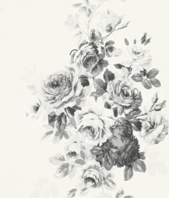 Tea Rose Black/White on White Magnolia Home Vol. II Wallpaper