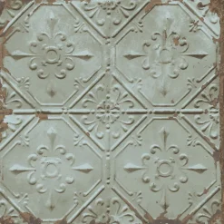 Tin Ceiling Teal Distressed Tiles Wallpaper