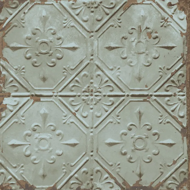 Tin Ceiling Teal Distressed Tiles Wallpaper