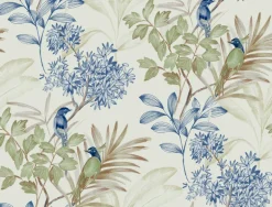 TL1928 Green/Blue Handpainted Songbird Wallpaper