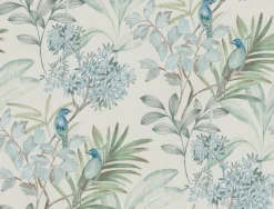 TL1926 Turquiose Handpainted Songbird Wallpaper