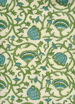Tulipvine Handprint Natural Teal Jade Laura Kiran Fabric