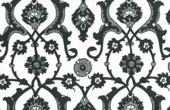 Turkish Tile Print Jet White Laura Kiran Fabric