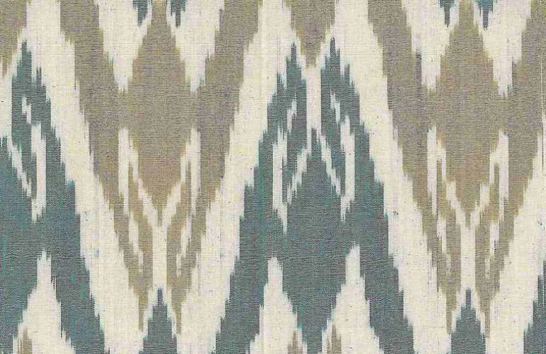 Uzbek Ikat Aqua Tan Laura Kiran Fabric