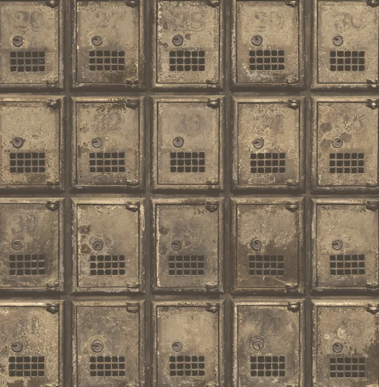 Vintage P.O. Boxes Brass Distressed Metal Wallpaper