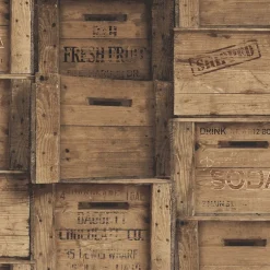 Wood Crates Brown Distressed Wood Wallpaper
