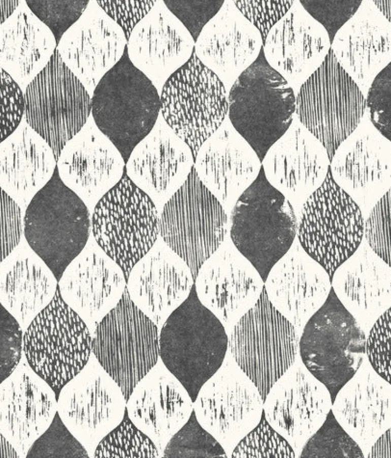 Woodblock Print Black/White Magnolia Home Vol. II Wallpaper