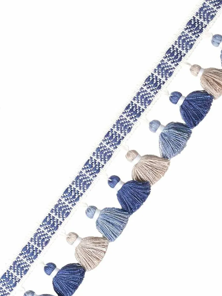 ZN100 392 Classical Elements 1.75 inch Blue Tan Tassel Trim